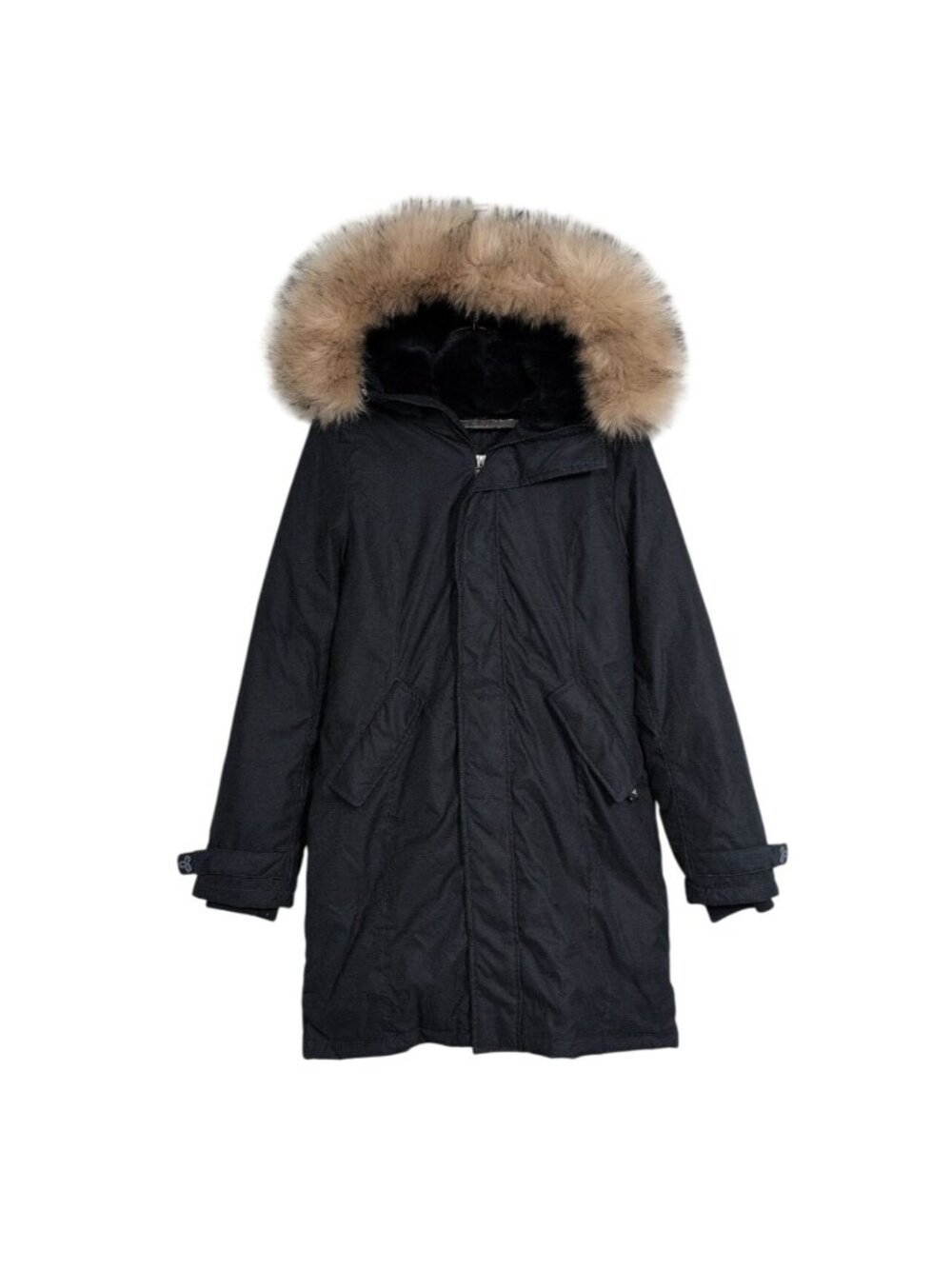 Aritzia TNA Summit Parka Womens Size Small Blue Faux Fur Trim Hood 700 Goose Dow